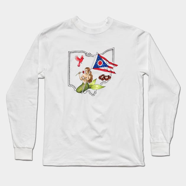 Ohio Mermaid Long Sleeve T-Shirt by Elizabeth Weglein Art